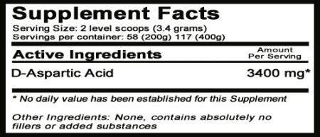 DAA D-Aspartic Acid Supplement Facts