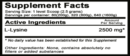 L-Lysine Free Form Supplement Facts